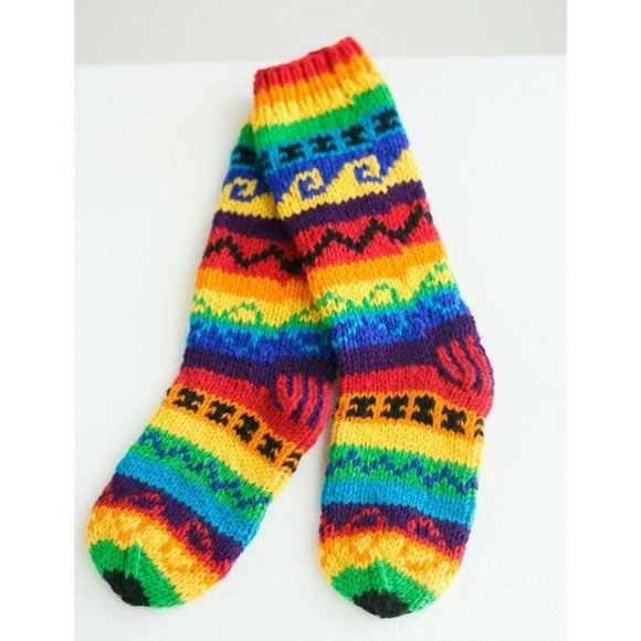 Unbranded | Handmade Accessories - Handmade Colourful bright 100% Wool Winter Socks Unisex Cottage Core